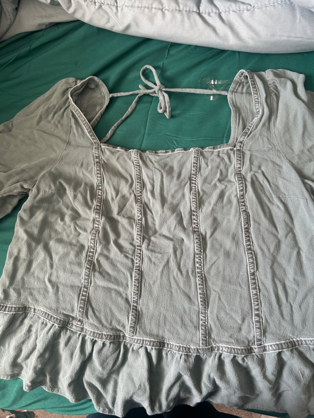 SO Sage Green Ruffled Square-Neck Blouse